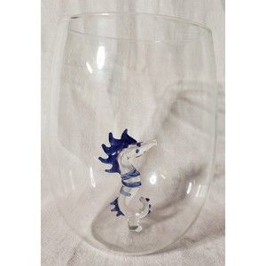Stemless Wine Glass with Glass Blown Seahorse Inside